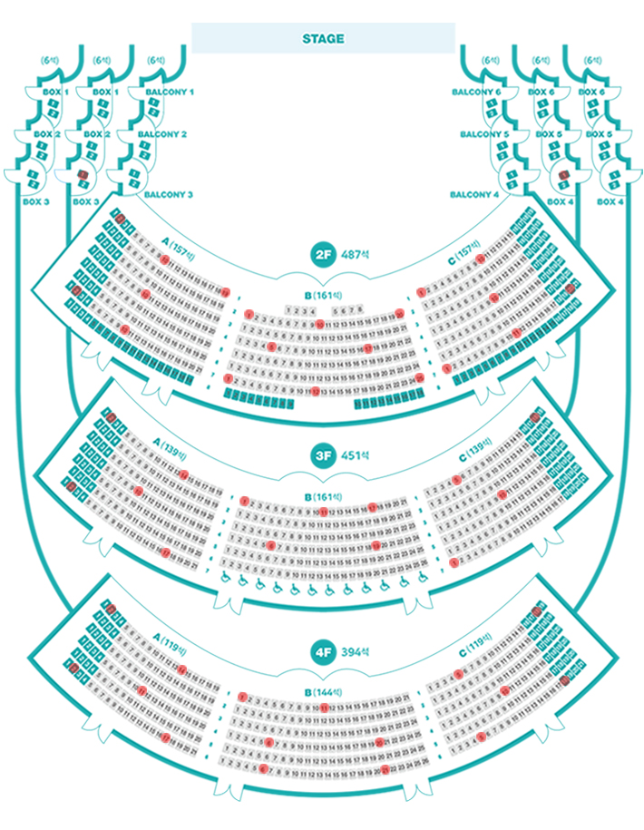 seat chart (floor 2,3,4) of the opera theater
